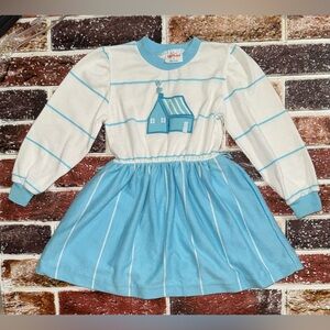 Vintage Healthtex House Appliqué dress size 4 girls blue white
